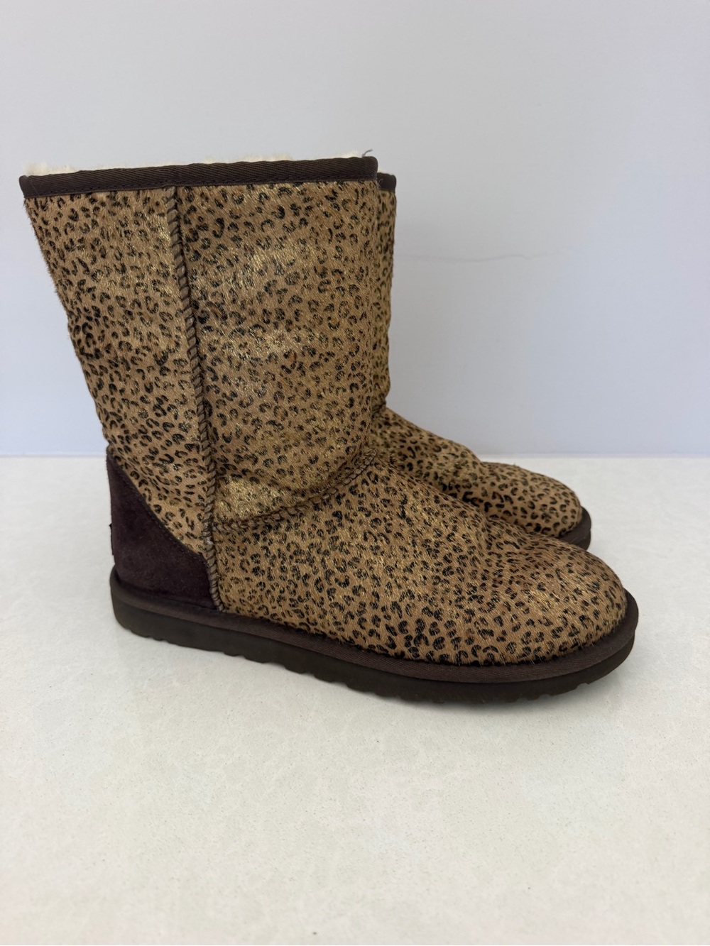 UGG Australia Classic Short Leopard Print Calf Hair Boots metallic Women's 9